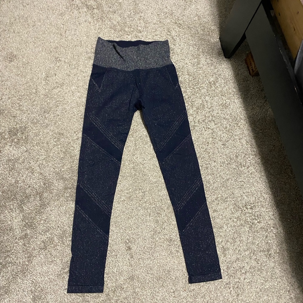 athleta sparkly grey and black leggings